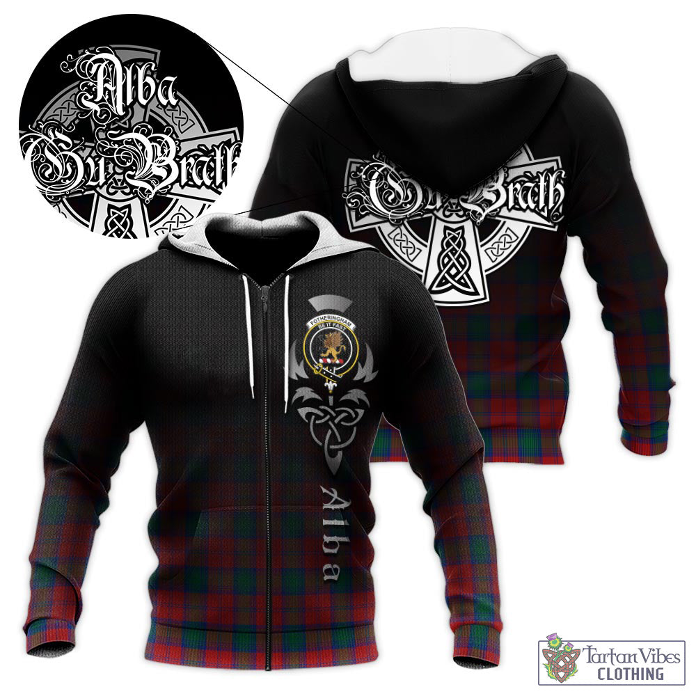 Tartan Vibes Clothing Fotheringham Modern Tartan Knitted Hoodie Featuring Alba Gu Brath Family Crest Celtic Inspired