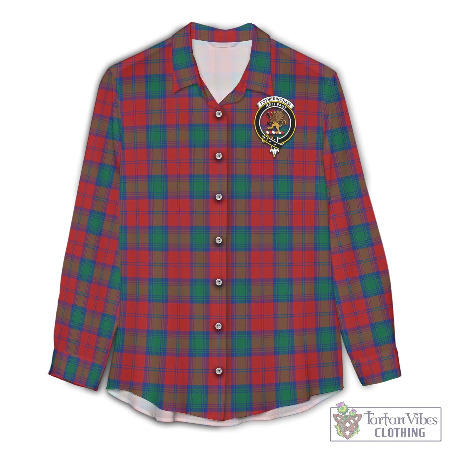 Tartan Vibes Clothing Fotheringham Modern Tartan Womens Casual Shirt with Family Crest