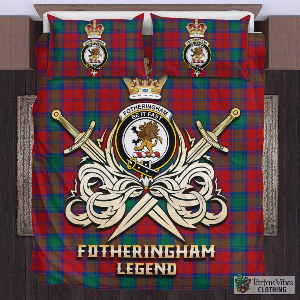 Tartan Vibes Clothing Fotheringham Modern Tartan Bedding Set with Clan Crest and the Golden Sword of Courageous Legacy