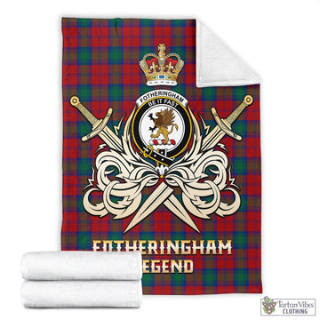 Fotheringham (Fotheringhame) Tartan Blanket with Clan Crest and the Golden Sword of Courageous Legacy