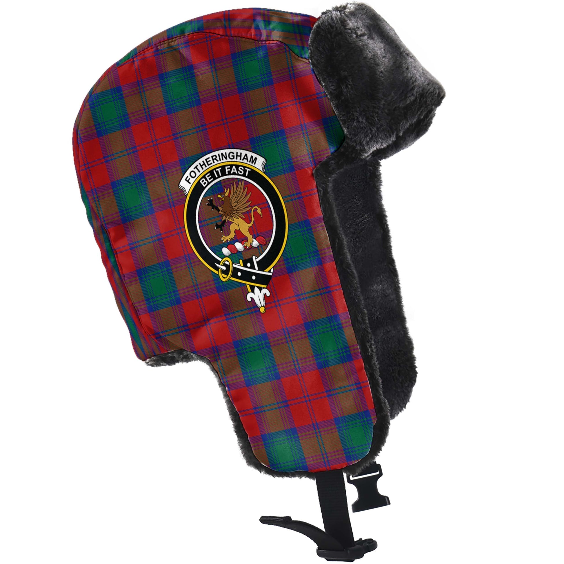 Fotheringham Modern Tartan Winter Trapper Hat with Family Crest - Tartanvibesclothing