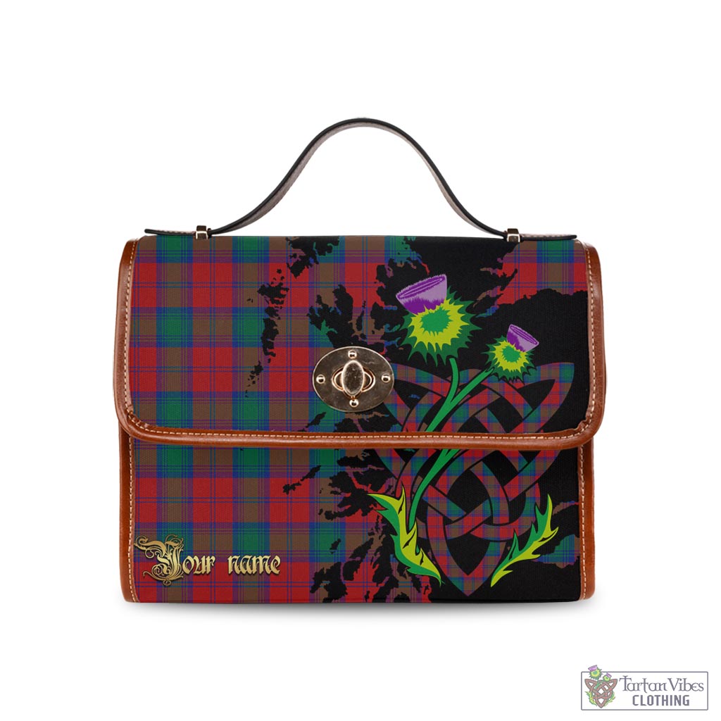 Tartan Vibes Clothing Fotheringham Modern Tartan Waterproof Canvas Bag with Scotland Map and Thistle Celtic Accents