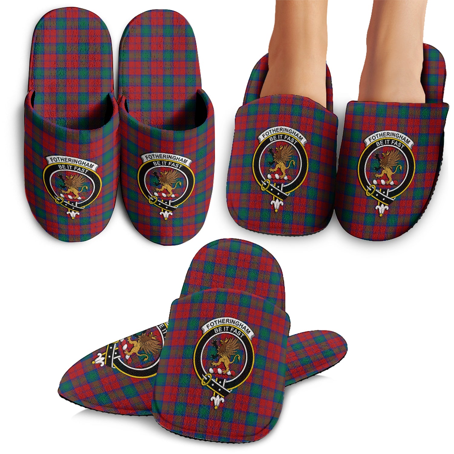 Fotheringham Modern Tartan Home Slippers with Family Crest - Tartanvibesclothing