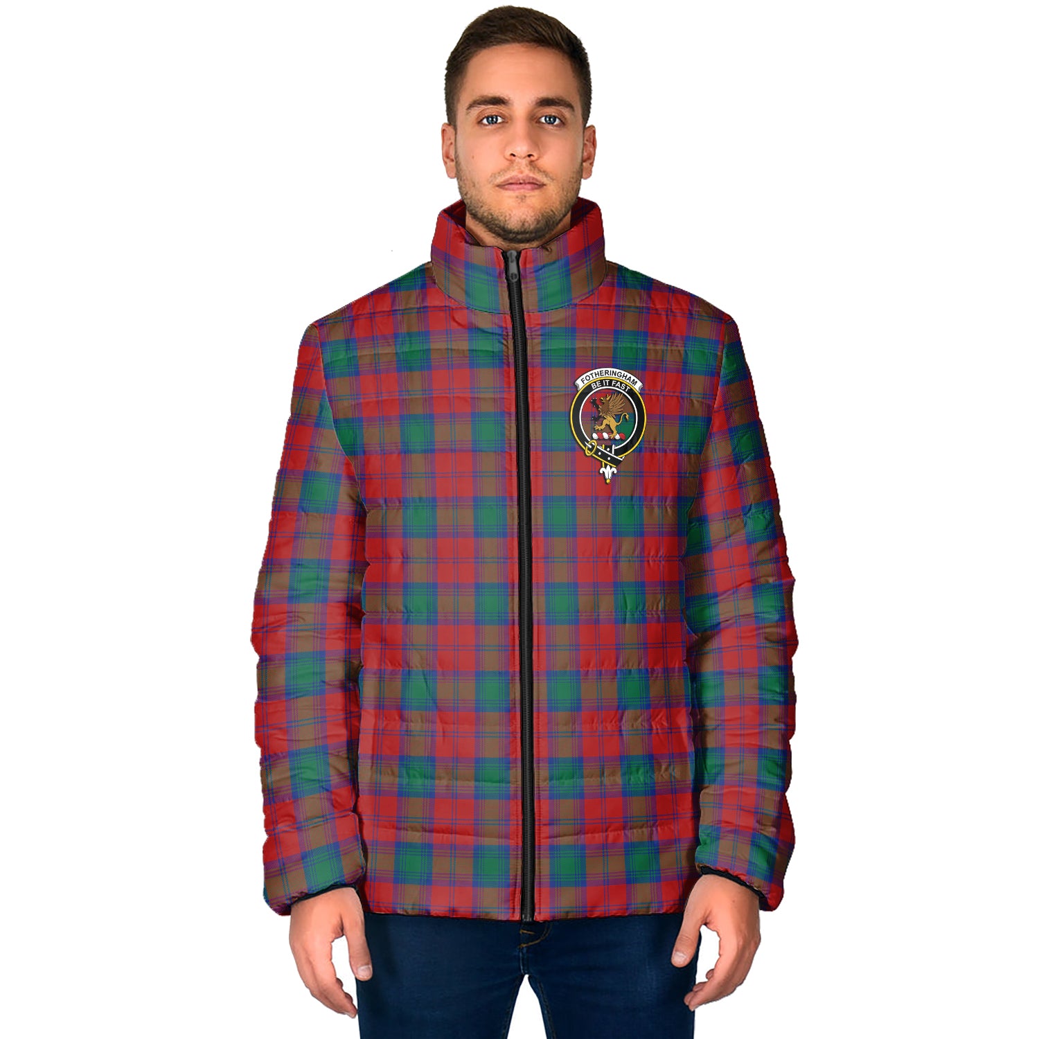 Fotheringham (Fotheringhame) Tartan Padded Jacket with Family Crest - Tartan Vibes Clothing