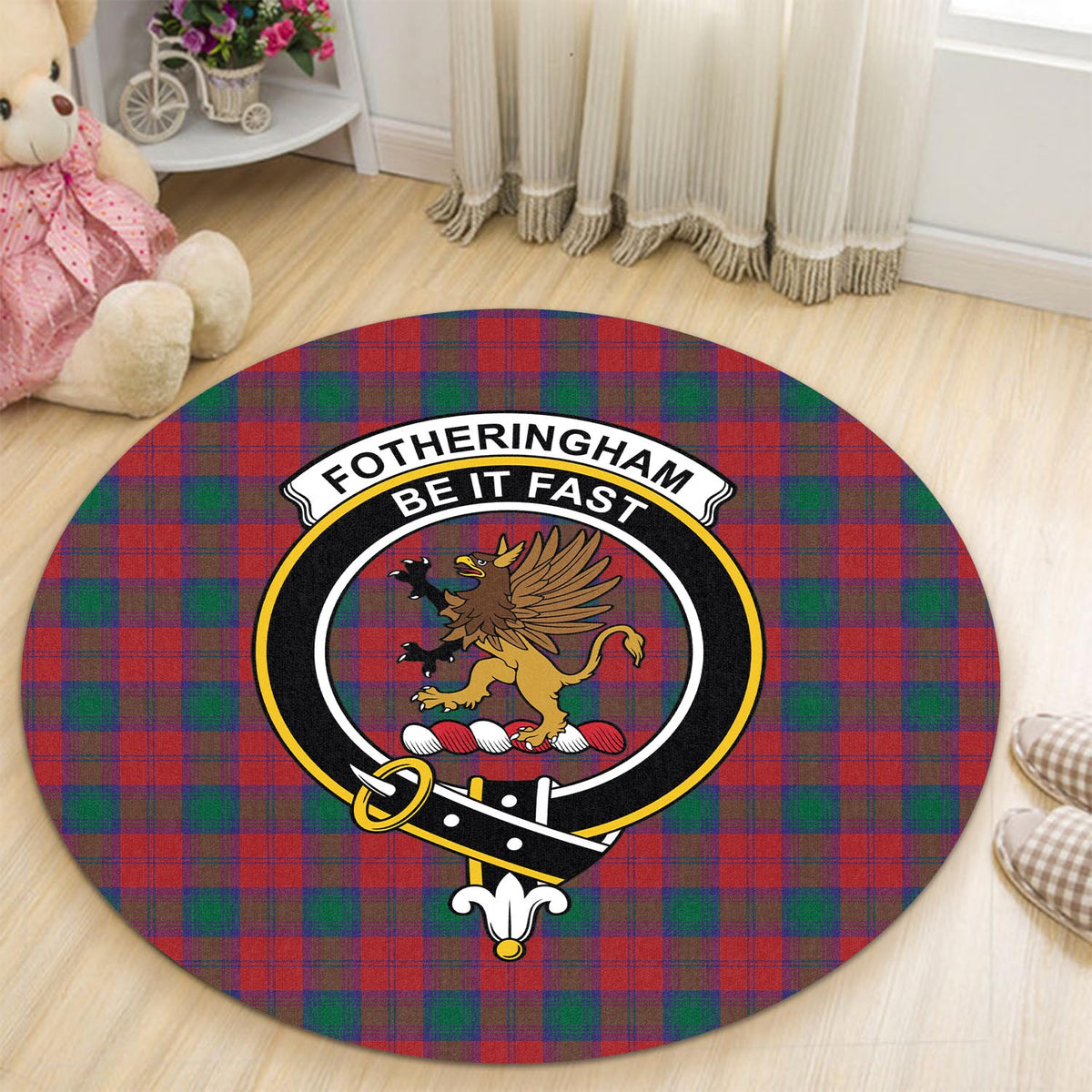 Fotheringham (Fotheringhame) Tartan Round Rug with Family Crest - Tartan Vibes Clothing