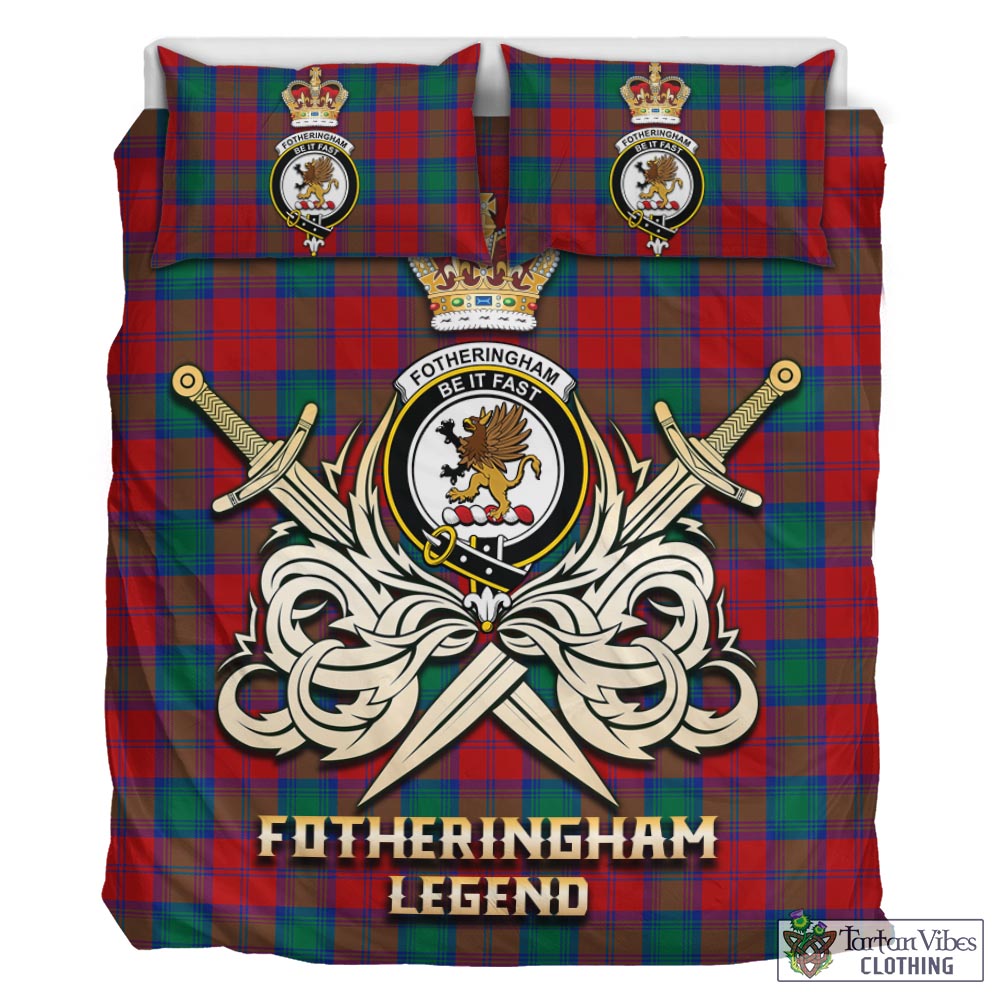 Tartan Vibes Clothing Fotheringham Modern Tartan Bedding Set with Clan Crest and the Golden Sword of Courageous Legacy