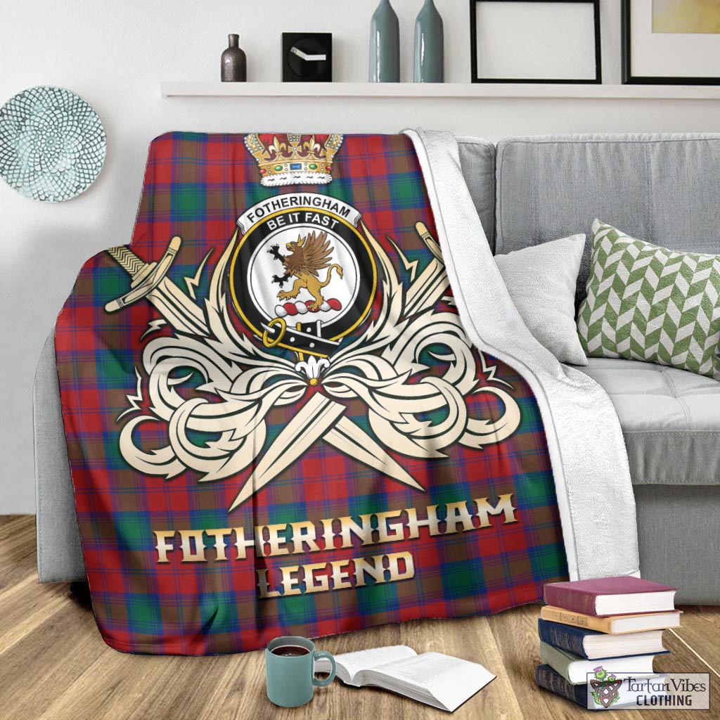 Tartan Vibes Clothing Fotheringham Modern Tartan Blanket with Clan Crest and the Golden Sword of Courageous Legacy