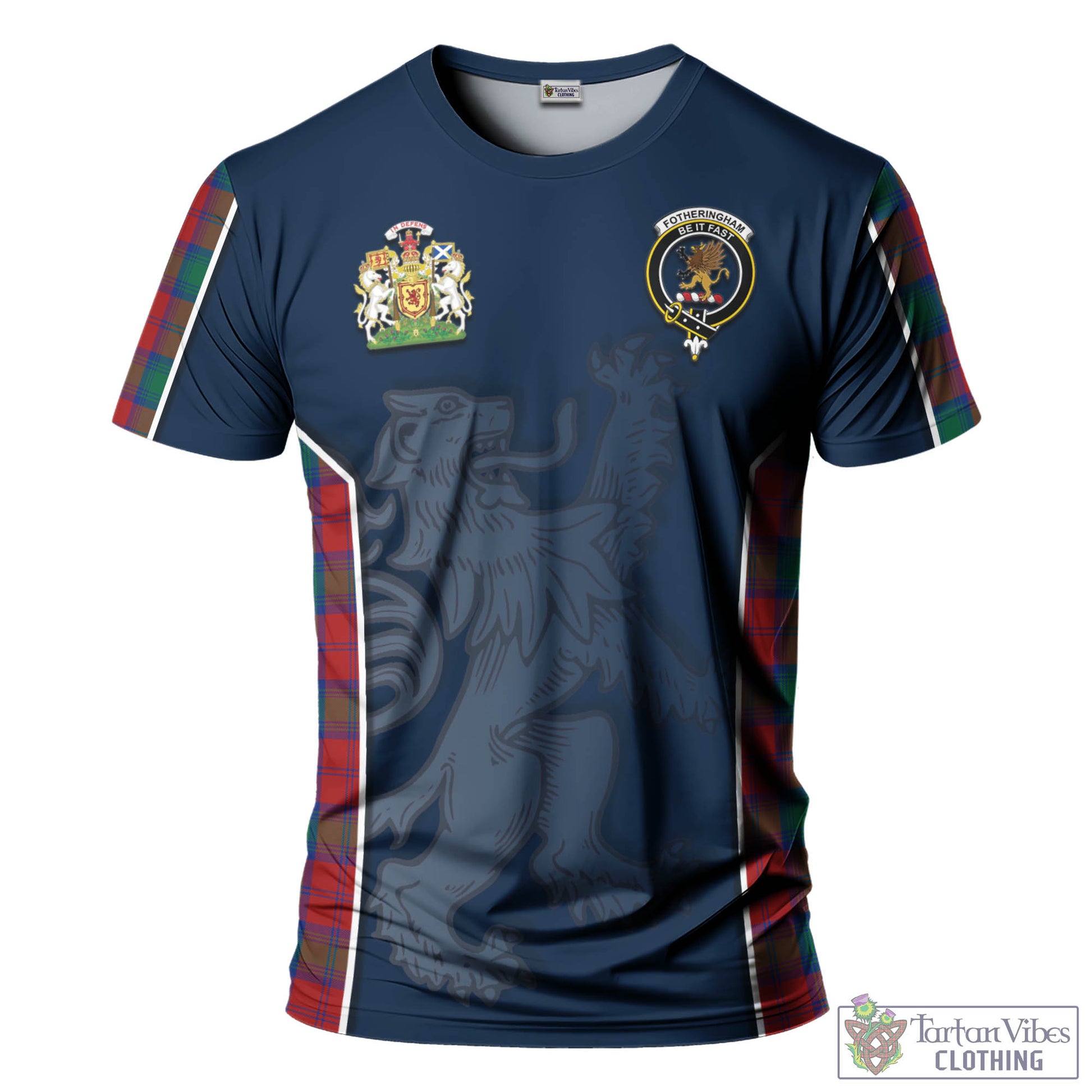 Tartan Vibes Clothing Fotheringham Modern Tartan T-Shirt with Family Crest and Lion Rampant Vibes Sport Style