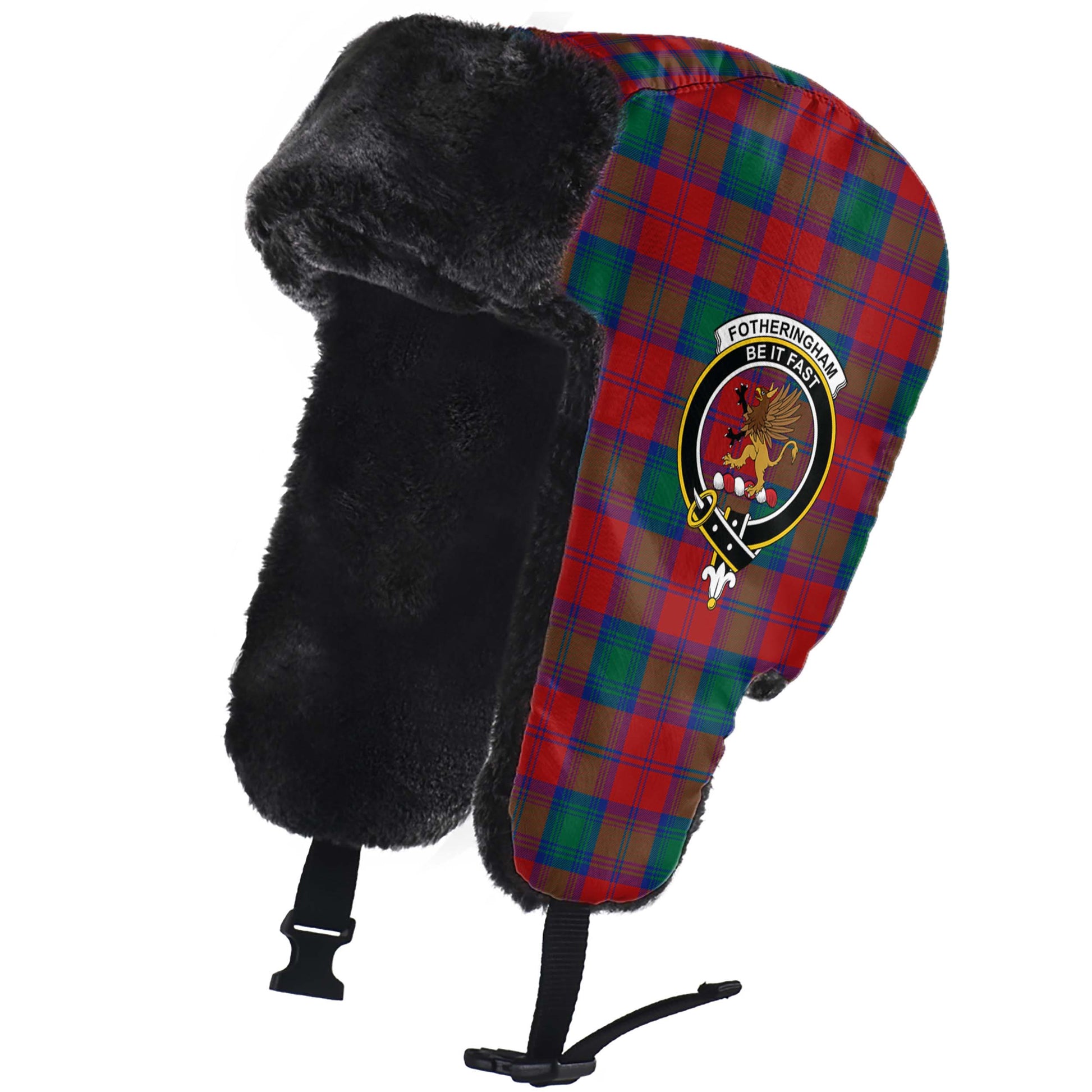 Fotheringham Modern Tartan Winter Trapper Hat with Family Crest - Tartanvibesclothing