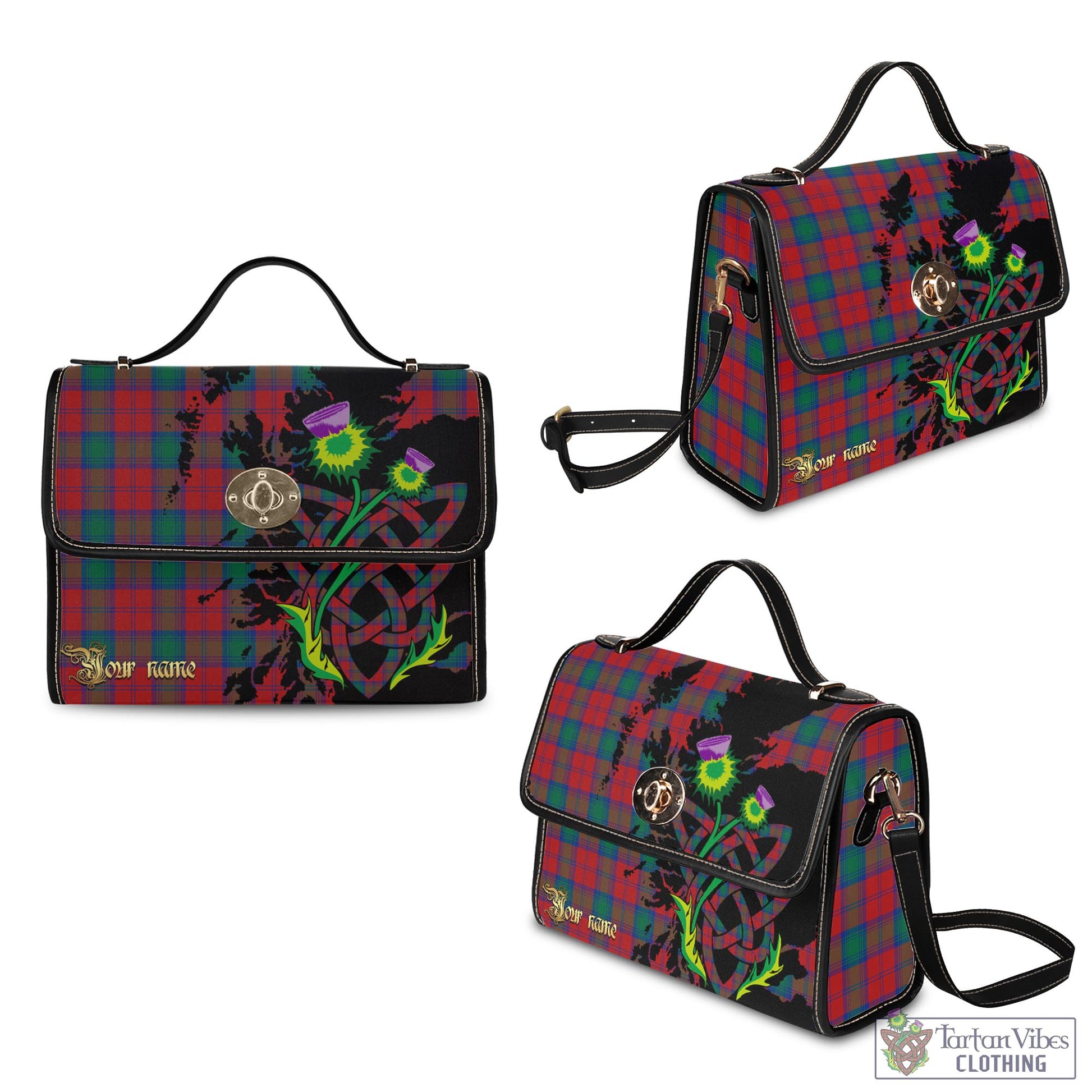 Tartan Vibes Clothing Fotheringham Modern Tartan Waterproof Canvas Bag with Scotland Map and Thistle Celtic Accents