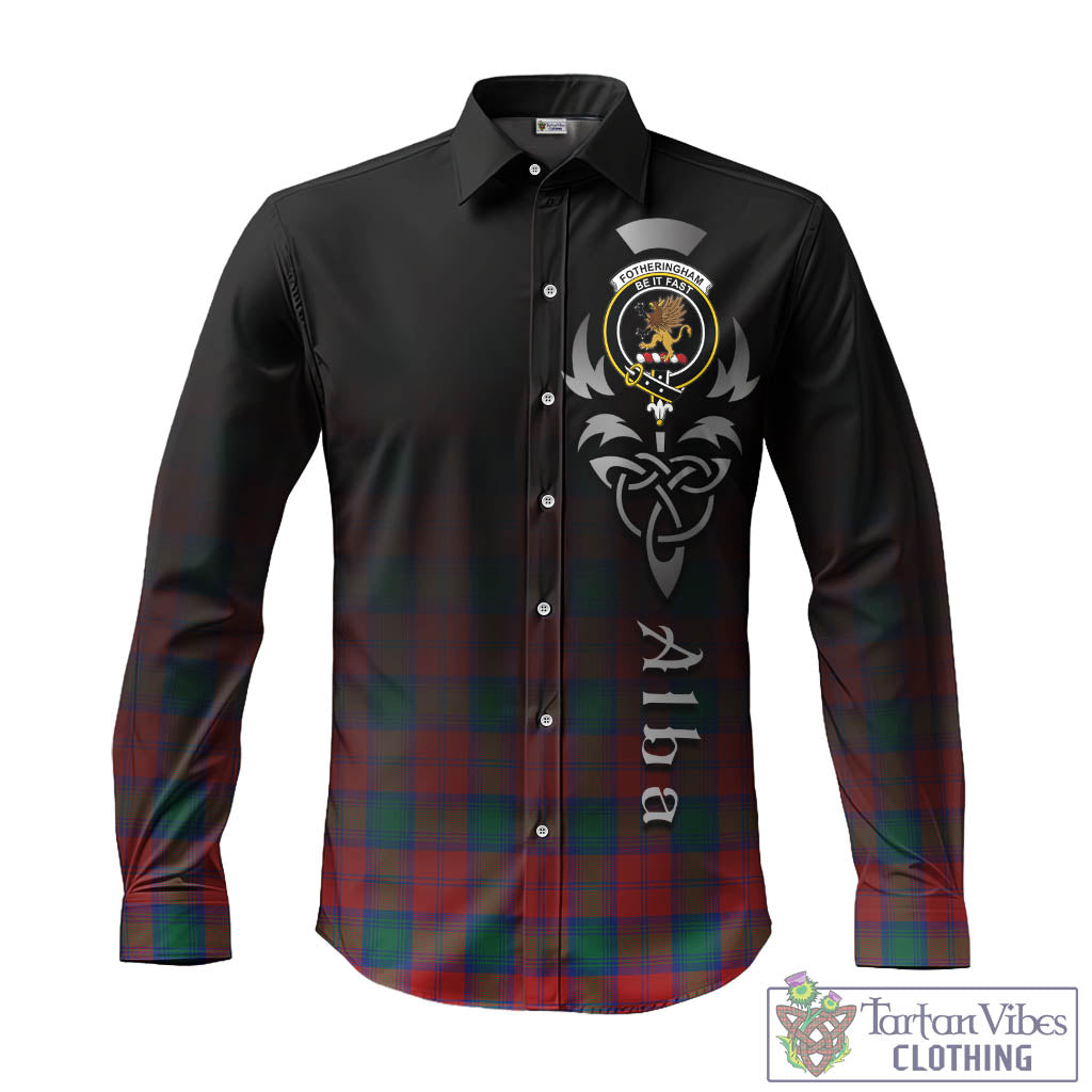 Tartan Vibes Clothing Fotheringham Modern Tartan Long Sleeve Button Up Featuring Alba Gu Brath Family Crest Celtic Inspired