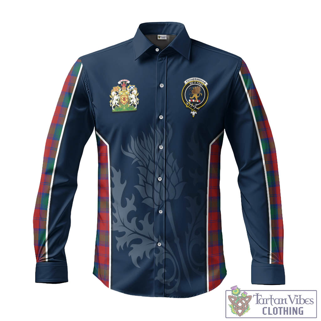 Tartan Vibes Clothing Fotheringham Modern Tartan Long Sleeve Button Up Shirt with Family Crest and Scottish Thistle Vibes Sport Style