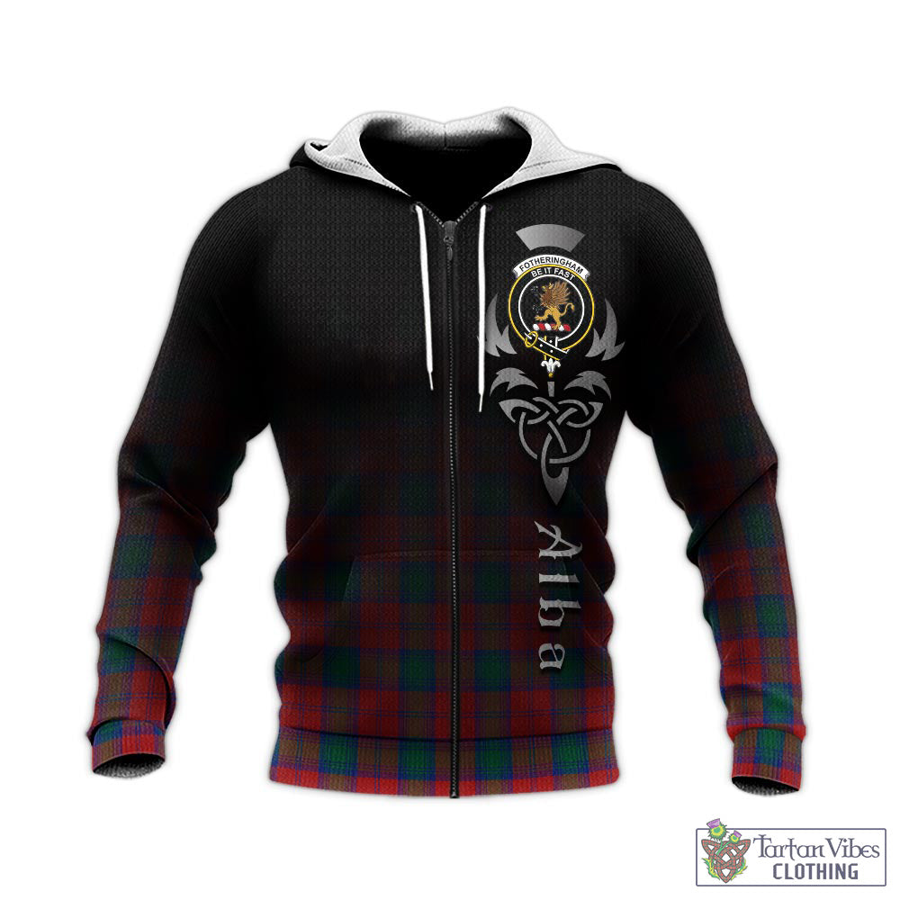 Tartan Vibes Clothing Fotheringham Modern Tartan Knitted Hoodie Featuring Alba Gu Brath Family Crest Celtic Inspired