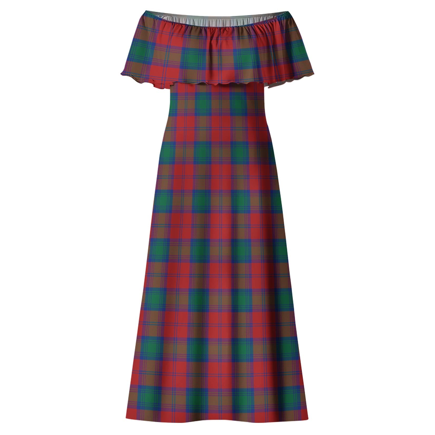 Fotheringham Modern Tartan Off Shoulder Long Dress - Tartanvibesclothing