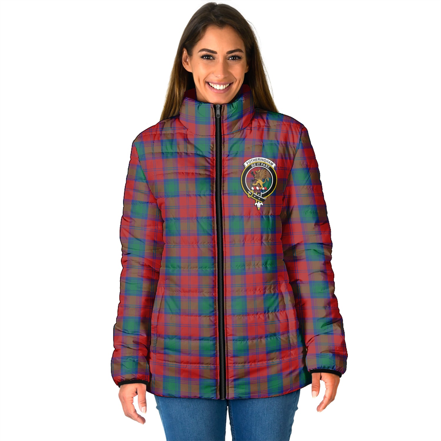 Fotheringham (Fotheringhame) Tartan Padded Jacket with Family Crest - Tartan Vibes Clothing