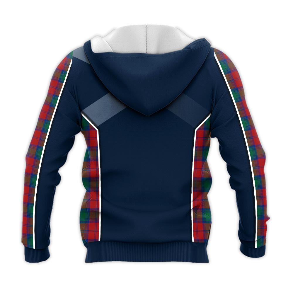 Tartan Vibes Clothing Fotheringham Modern Tartan Knitted Hoodie with Family Crest and Scottish Thistle Vibes Sport Style