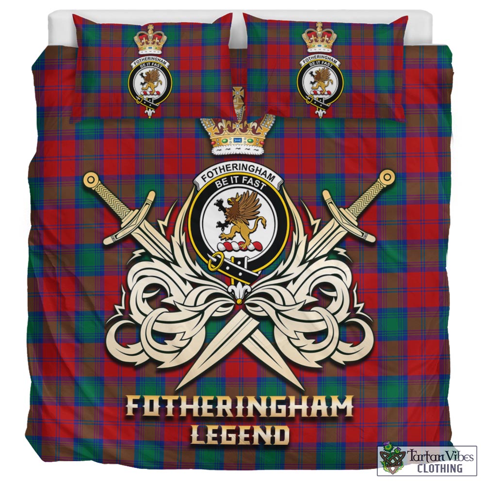 Tartan Vibes Clothing Fotheringham Modern Tartan Bedding Set with Clan Crest and the Golden Sword of Courageous Legacy