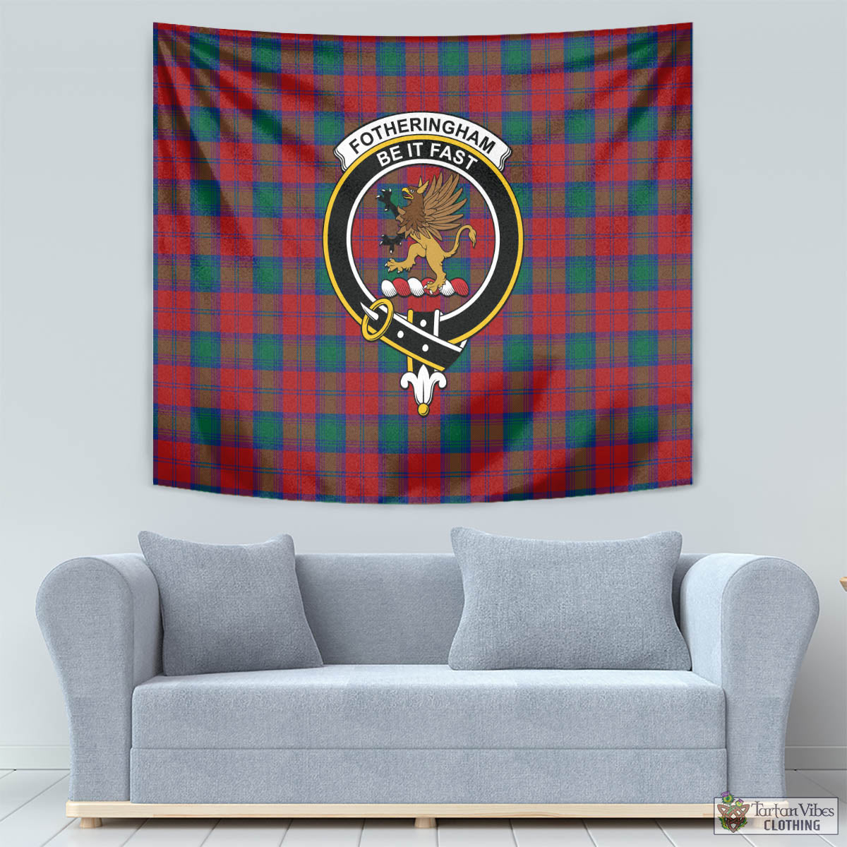 Tartan Vibes Clothing Fotheringham Modern Tartan Tapestry Wall Hanging and Home Decor for Room with Family Crest