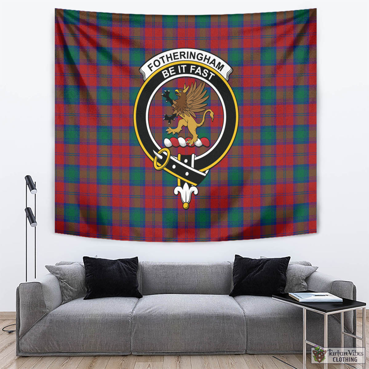 Tartan Vibes Clothing Fotheringham Modern Tartan Tapestry Wall Hanging and Home Decor for Room with Family Crest