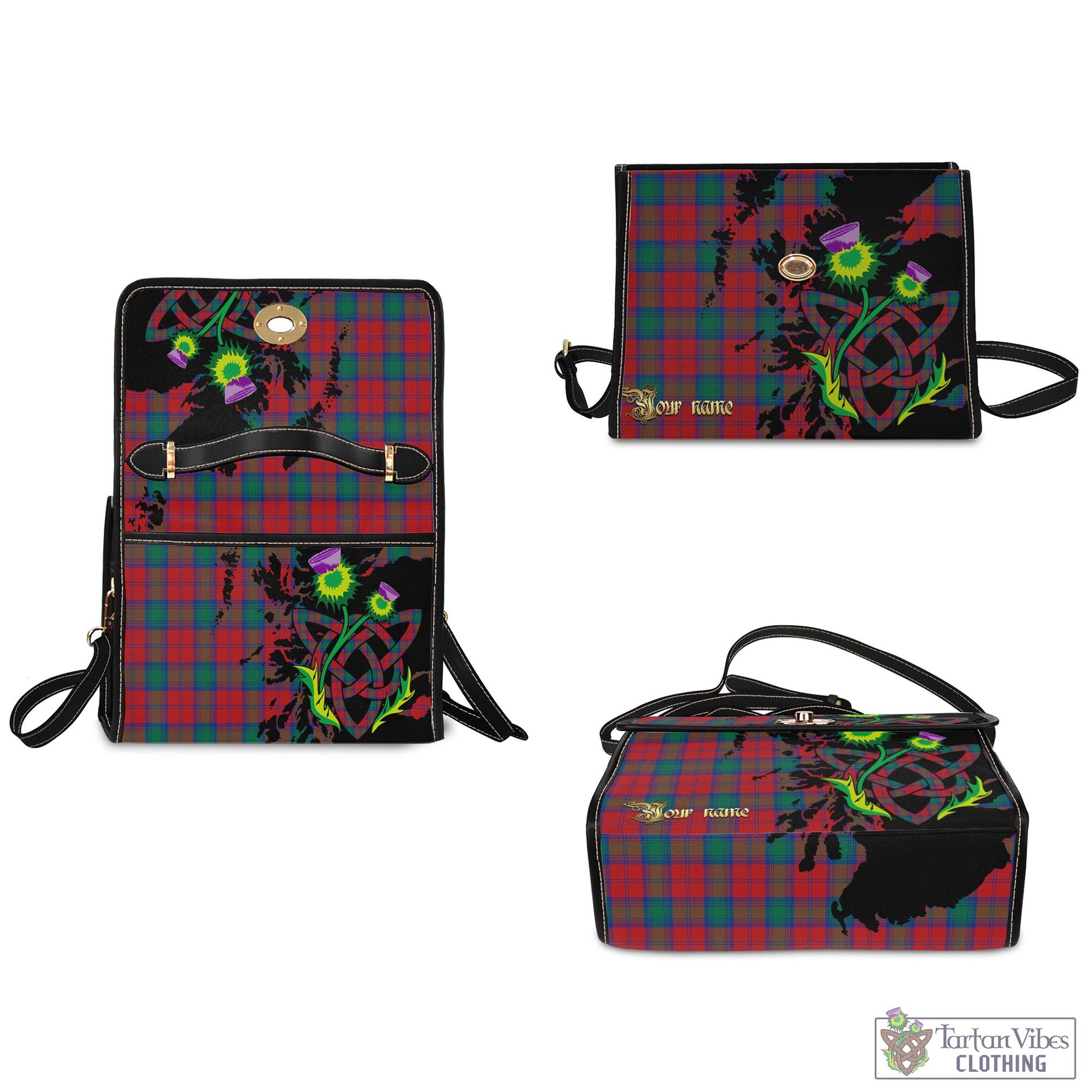 Tartan Vibes Clothing Fotheringham Modern Tartan Waterproof Canvas Bag with Scotland Map and Thistle Celtic Accents