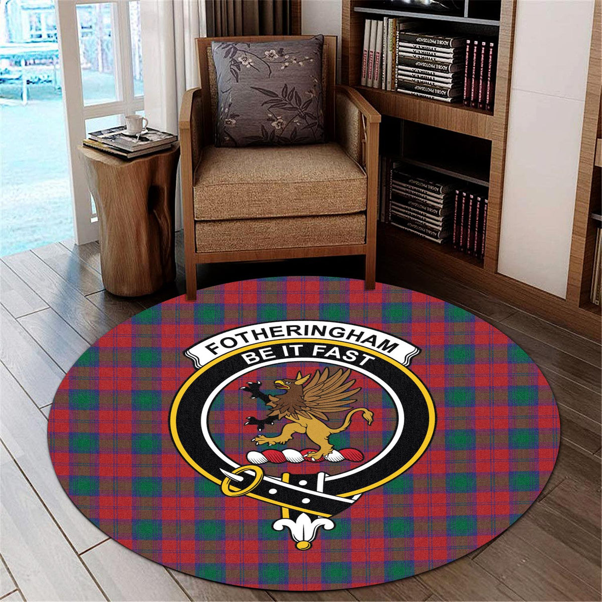 Fotheringham (Fotheringhame) Tartan Round Rug with Family Crest - Tartan Vibes Clothing