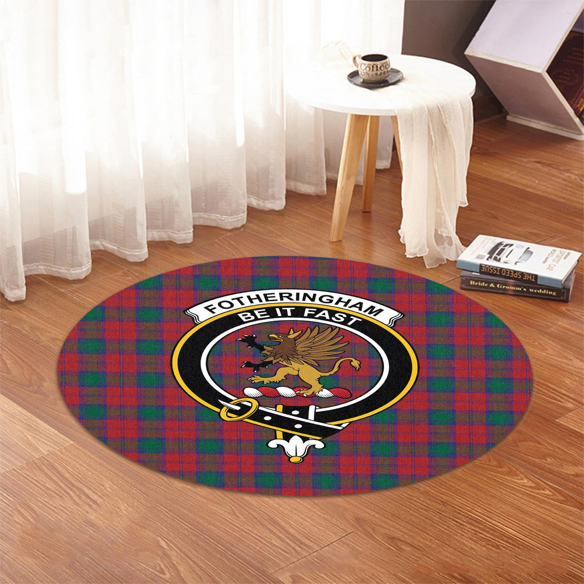 Fotheringham (Fotheringhame) Tartan Round Rug with Family Crest - Tartan Vibes Clothing