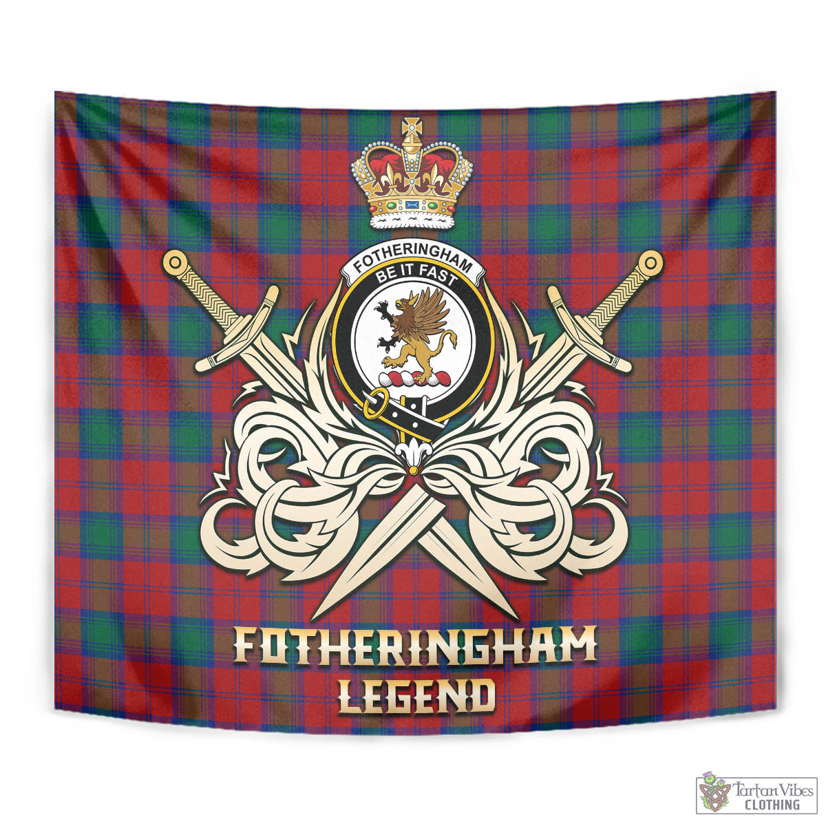 Tartan Vibes Clothing Fotheringham Modern Tartan Tapestry with Clan Crest and the Golden Sword of Courageous Legacy