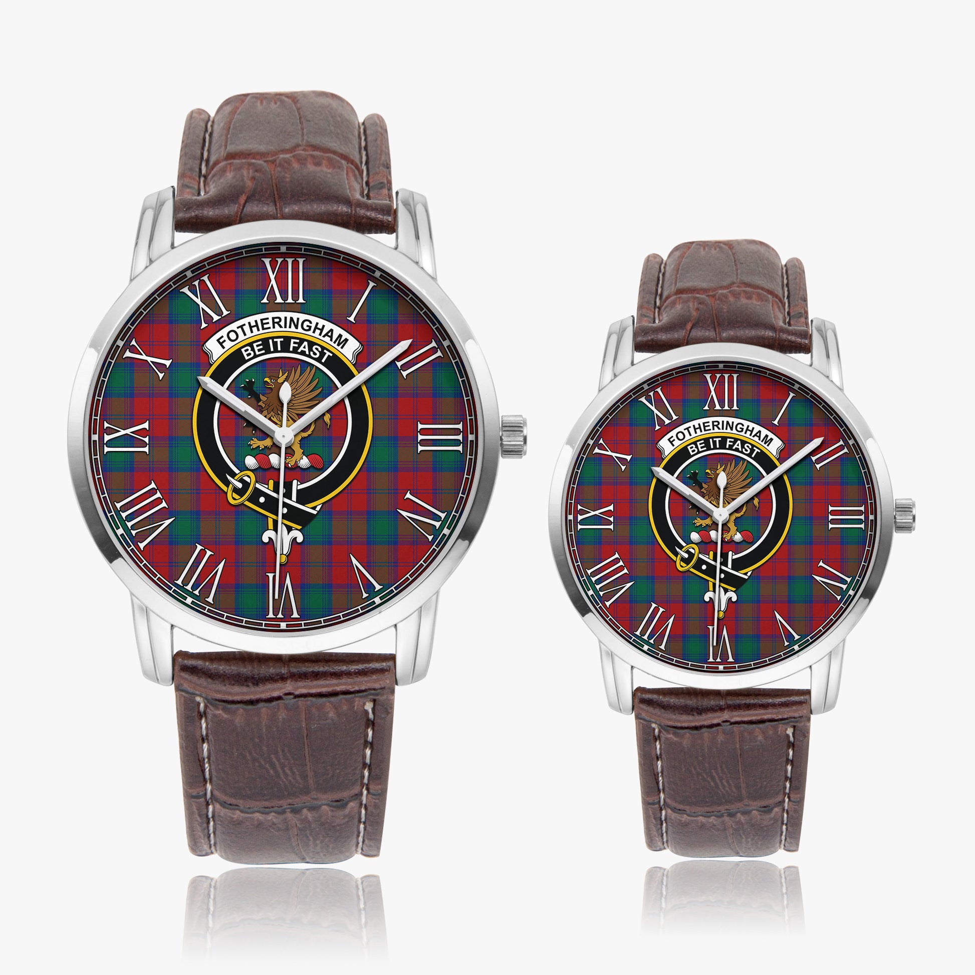 Fotheringham Modern Tartan Family Crest Leather Strap Quartz Watch - Tartanvibesclothing