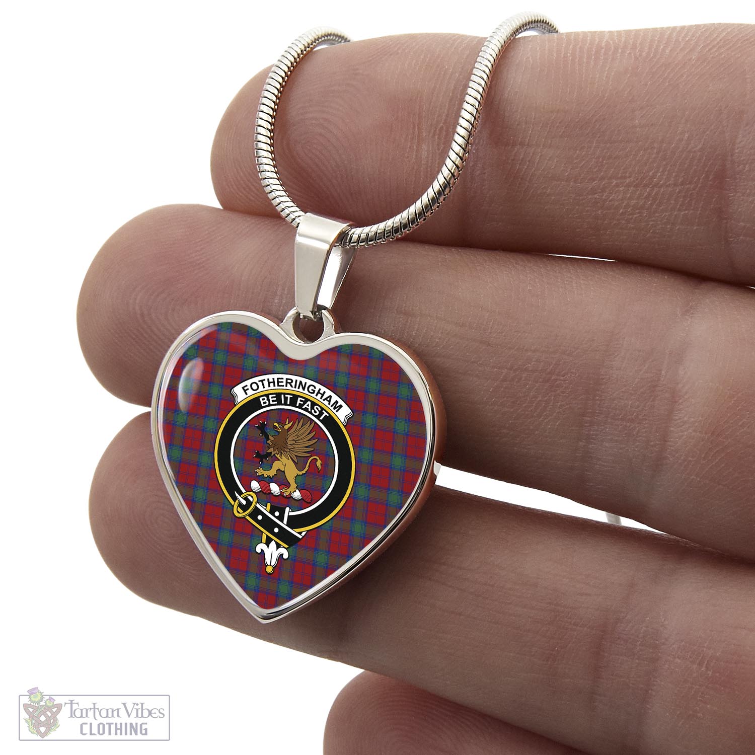 Tartan Vibes Clothing Fotheringham Modern Tartan Heart Necklace with Family Crest