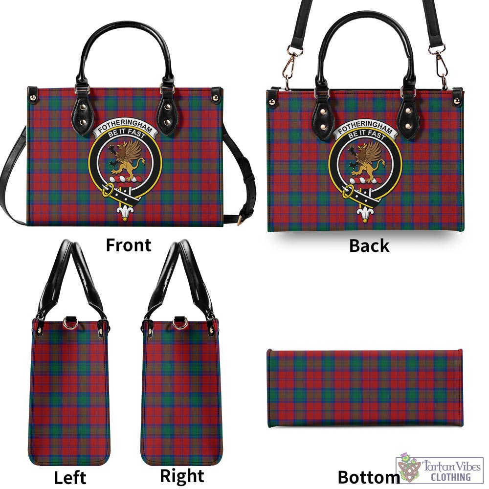 Fotheringham (Fotheringhame) Tartan Luxury Leather Handbags with Family Crest - Tartan Vibes Clothing