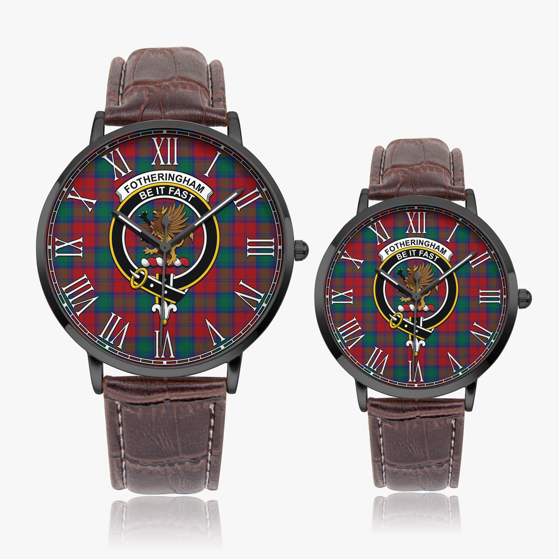 Fotheringham Modern Tartan Family Crest Leather Strap Quartz Watch - Tartanvibesclothing