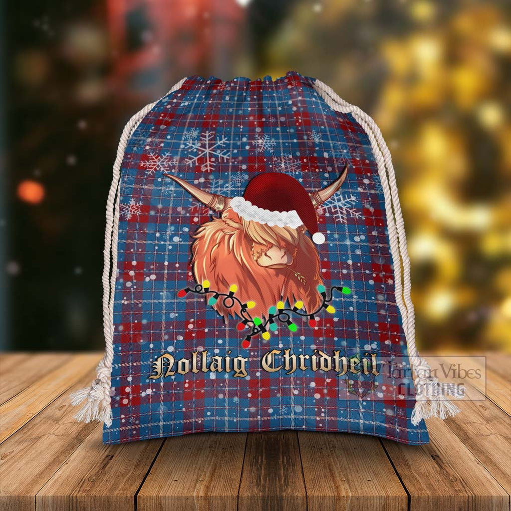 Tartan Vibes Clothing Frame Tartan Christmas Santa's Bag with Highland Cow