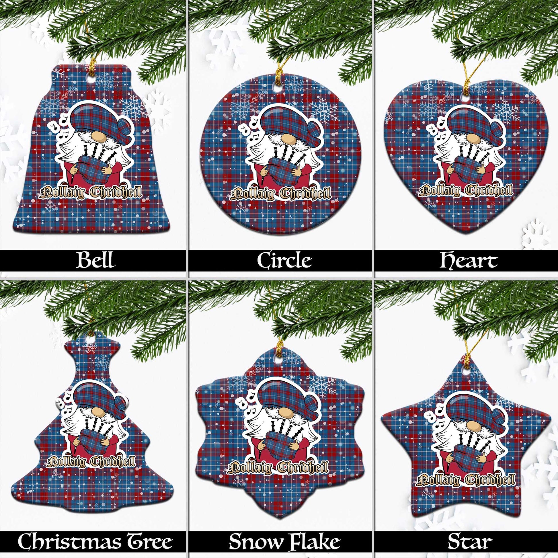 Frame Tartan Christmas Ornaments with Scottish Gnome Playing Bagpipes Ceramic - Tartanvibesclothing