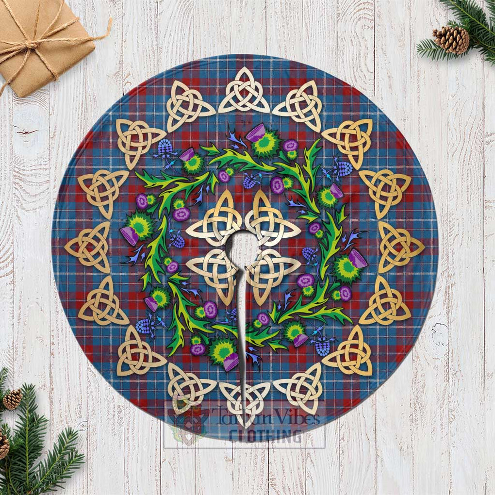 Tartan Vibes Clothing Frame Tartan Christmas Tree Skirt with Thistle Celtic Knot Style