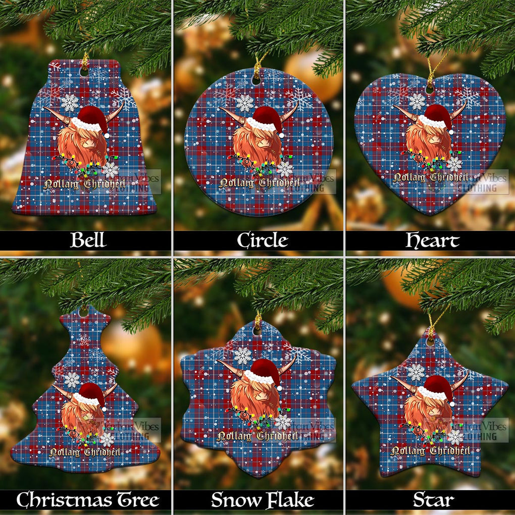 Tartan Vibes Clothing Frame Clan Tartan Ornament with Christmas Twinkle Highland Cattle