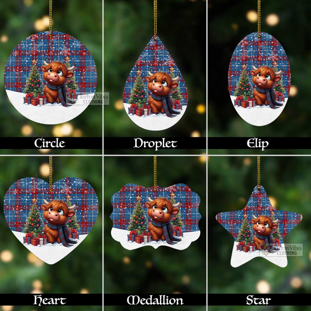 Tartan Vibes Clothing Frame Tartan Christmas Aluminium Ornament with Adorable Highland Coo