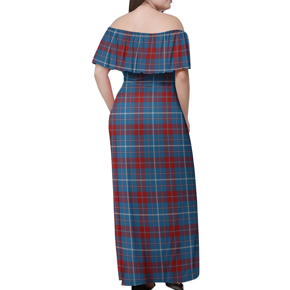 Frame Tartan Off Shoulder Long Dress - Tartan Vibes Clothing