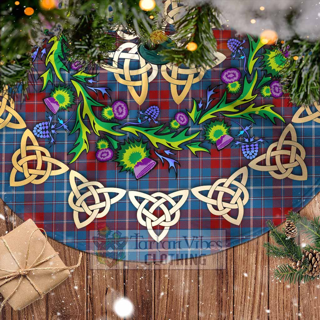 Tartan Vibes Clothing Frame Tartan Christmas Tree Skirt with Thistle Celtic Knot Style