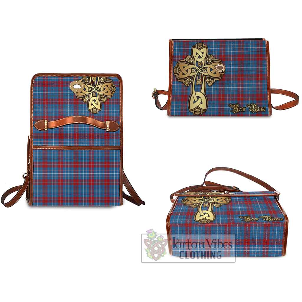 Tartan Vibes Clothing Frame Tartan Waterproof Canvas Bag Golden Thistle Celtic Cross Style