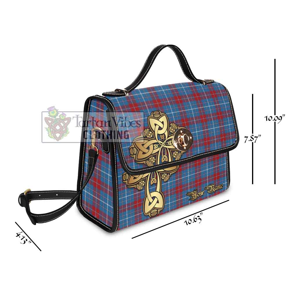 Tartan Vibes Clothing Frame Tartan Waterproof Canvas Bag Golden Thistle Celtic Cross Style