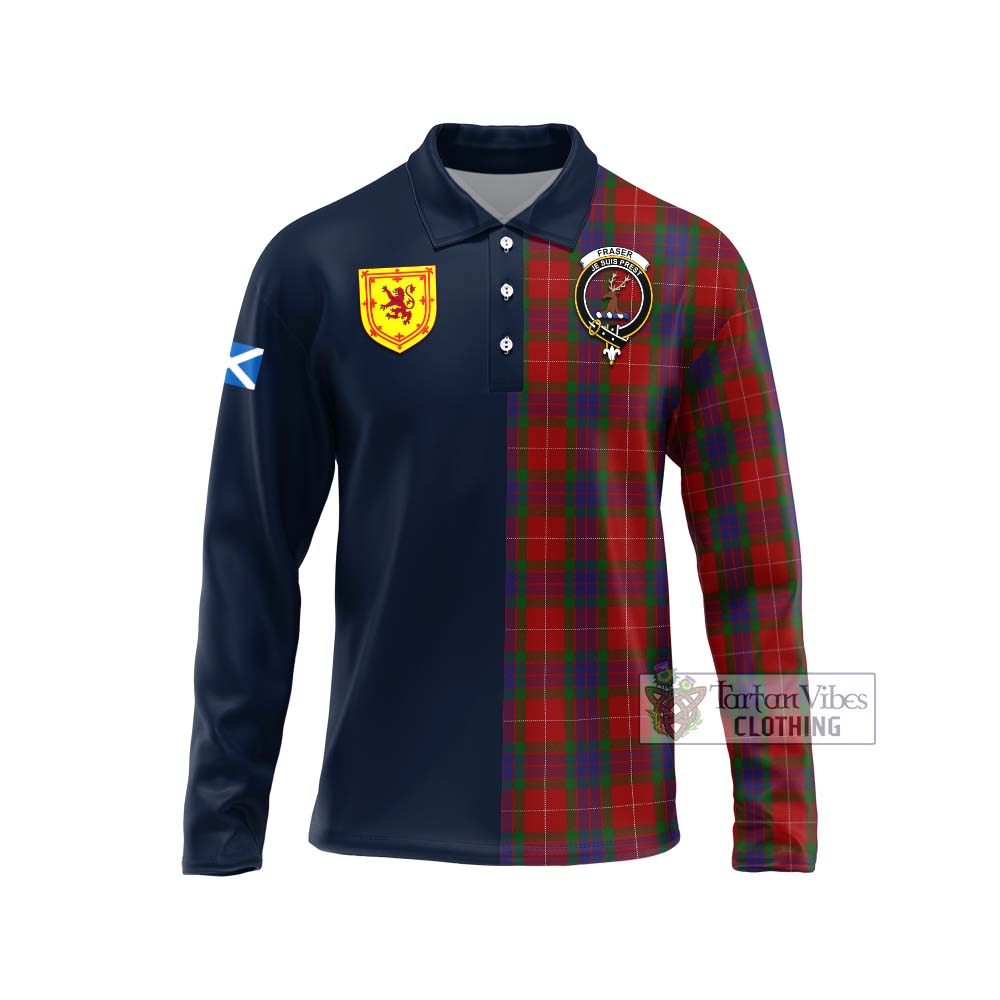 Fraser Tartan Long Sleeve Polo Shirt Alba with Scottish Lion Royal Arm Half Style Unisex - Tartan Vibes Clothing