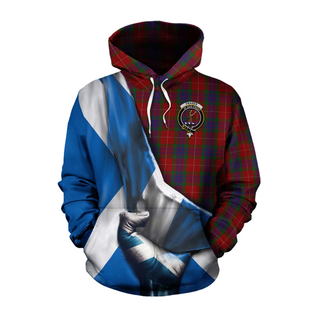 Tartan Vibes Clothing Fraser Tartan Cotton Hoodie with Family Crest Scotland Patriotic Style