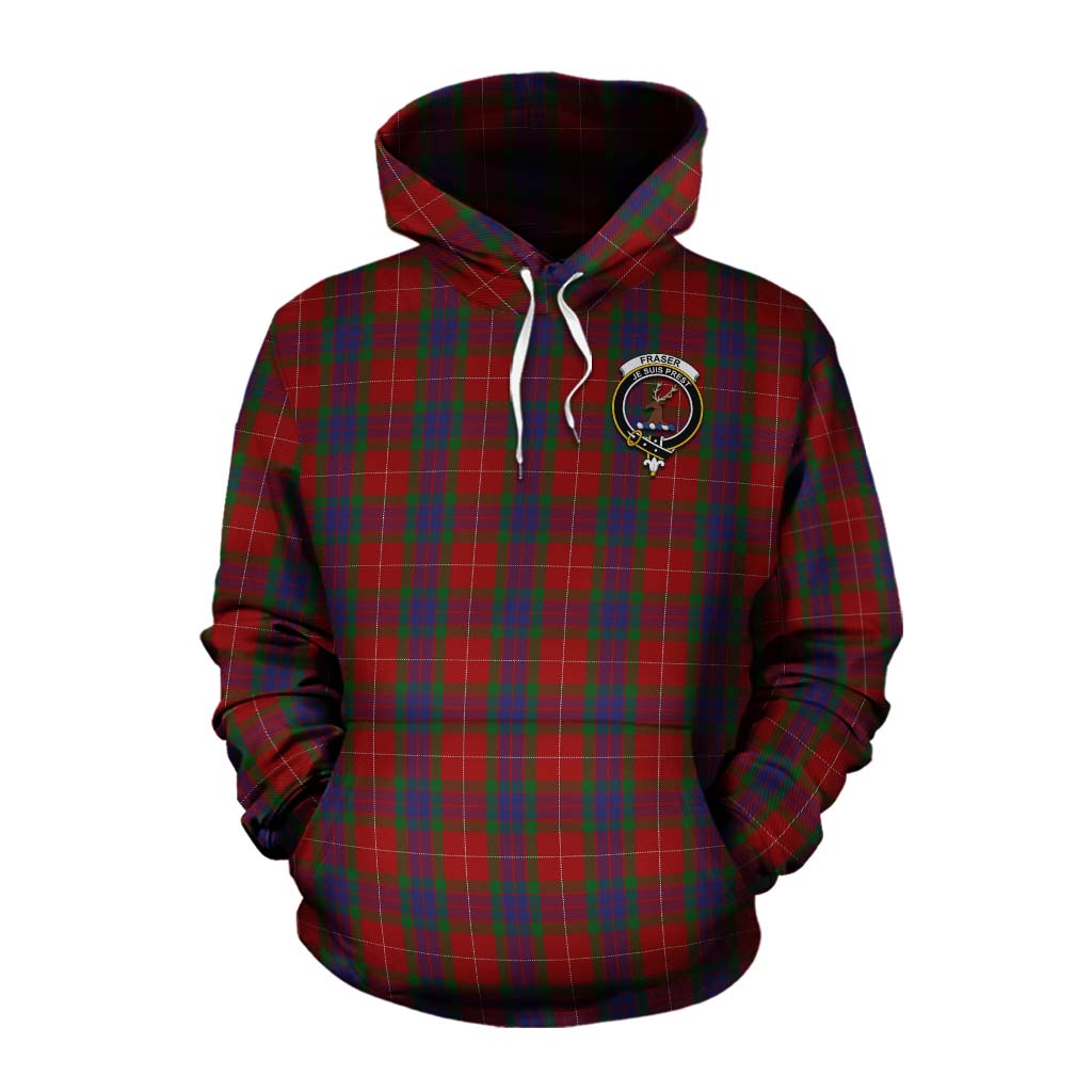 Tartan Vibes Clothing Fraser Tartan Cotton Hoodie with Family Crest Celtic Skull Style