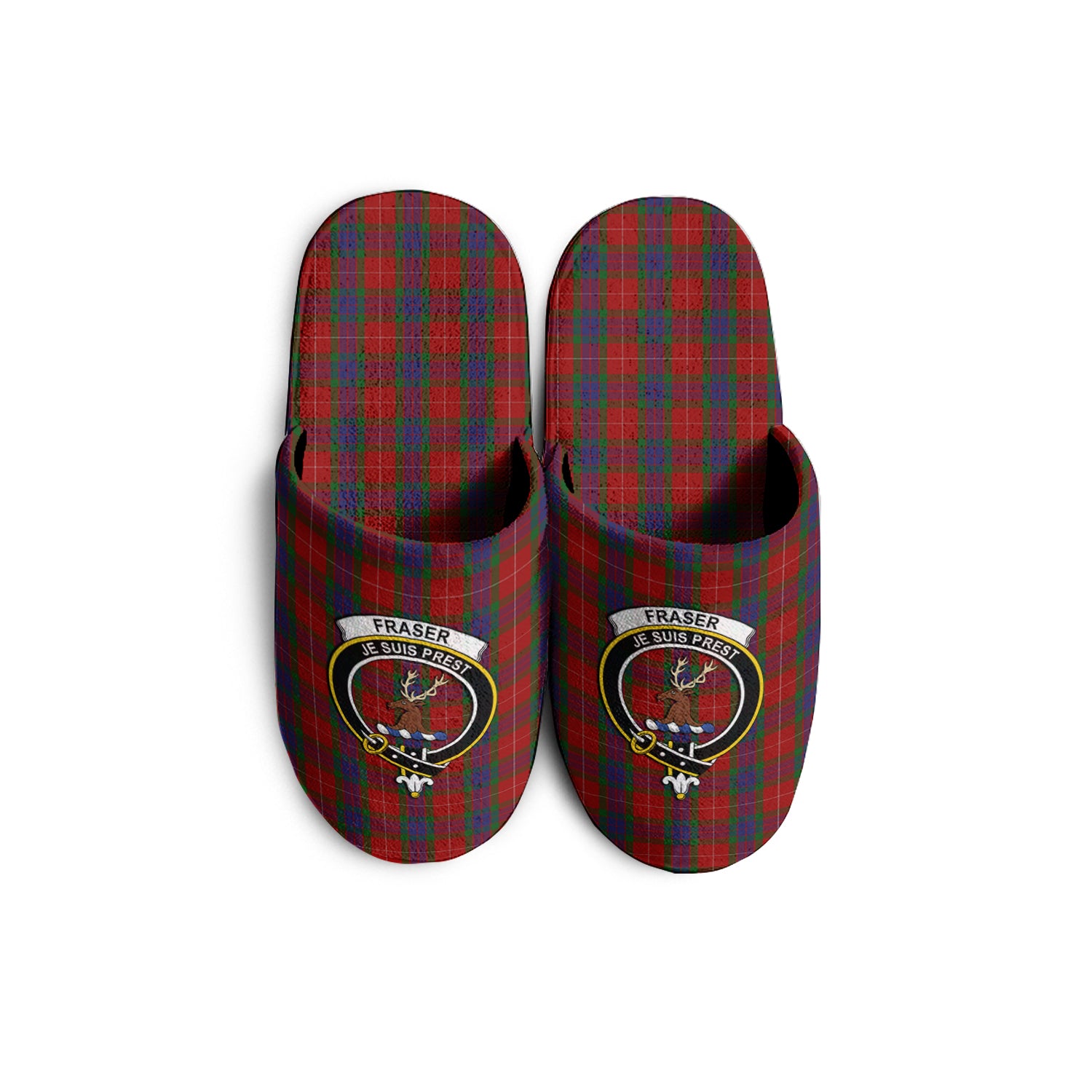 Fraser Tartan Home Slippers with Family Crest - Tartanvibesclothing