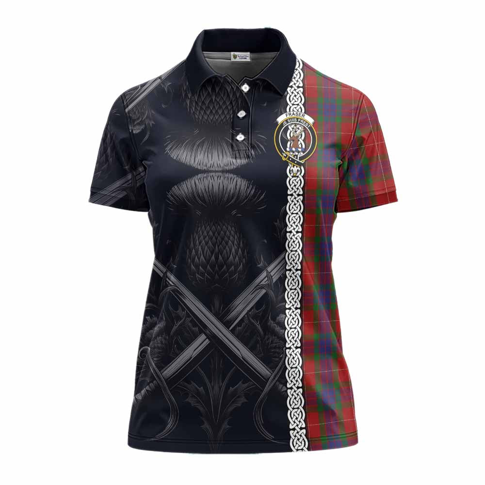 Tartan Vibes Clothing Fraser Tartan Women's Polo Shirt with Family Crest Cross Sword Thistle Celtic Vibes