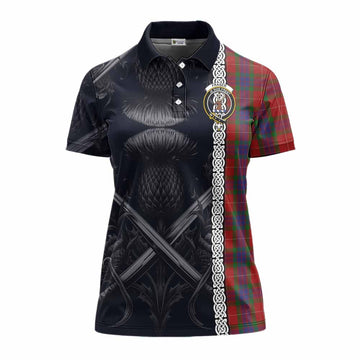 Fraser Tartan Women's Polo Shirt with Family Crest Cross Sword Thistle Celtic Vibes