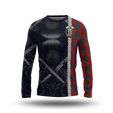 Fraser Tartan Long Sleeve T-Shirt with Family Crest Cross Sword Thistle Celtic Vibes