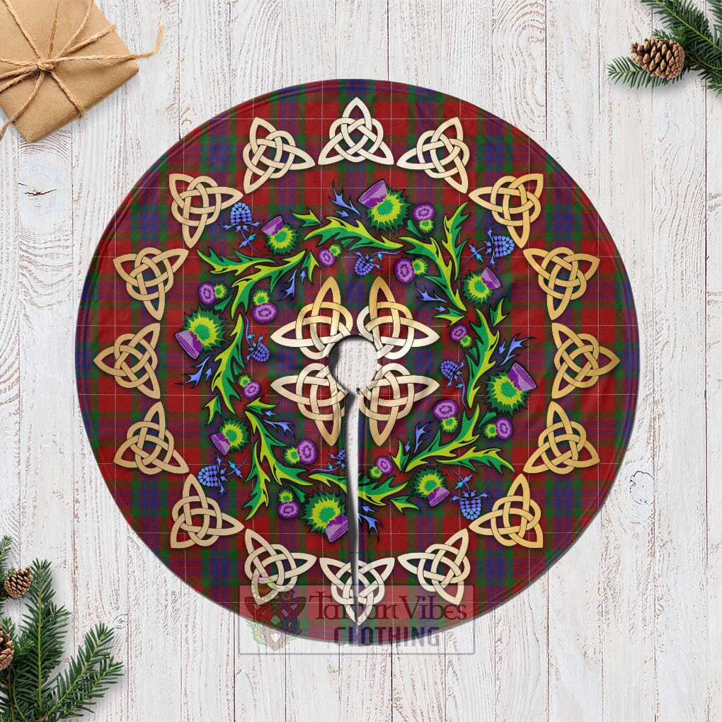 Tartan Vibes Clothing Fraser Tartan Christmas Tree Skirt with Thistle Celtic Knot Style