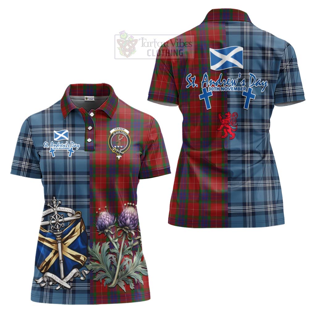 Tartan Vibes Clothing Fraser Tartan Women's Polo Shirt Happy St. Andrew's Day Half Tartan Style