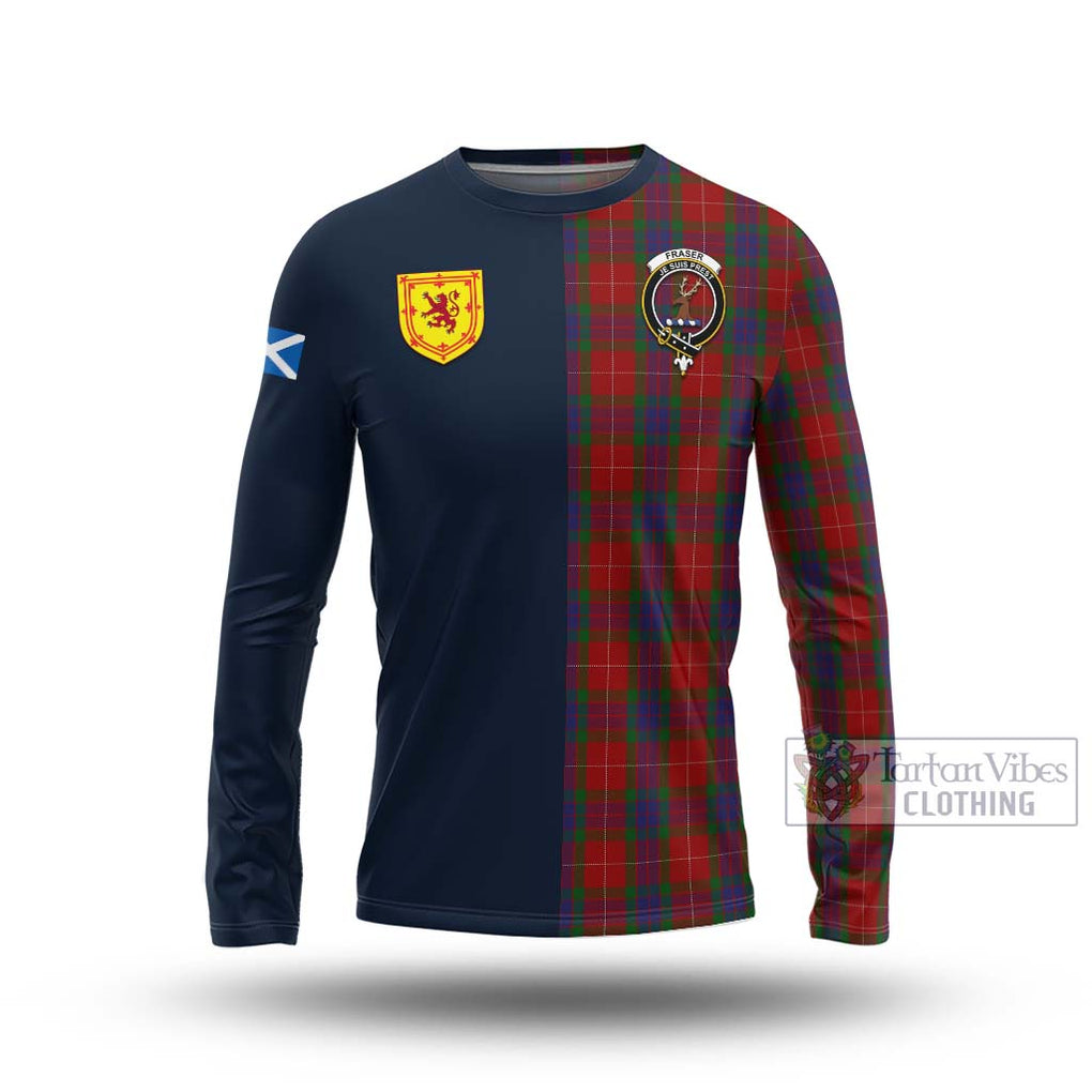 Tartan Vibes Clothing Fraser Tartan Long Sleeve T-Shirt with Scottish Lion Royal Arm Half Style